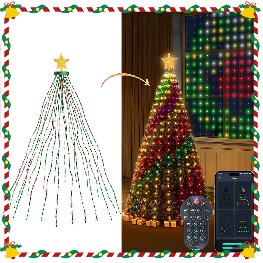 RGBIC 6.9FT 400LEDs Luces navideñas Luces de cadena navideñas con forma de estrella, Árbol de Navidad LED inteligente para decoración interior y exterior