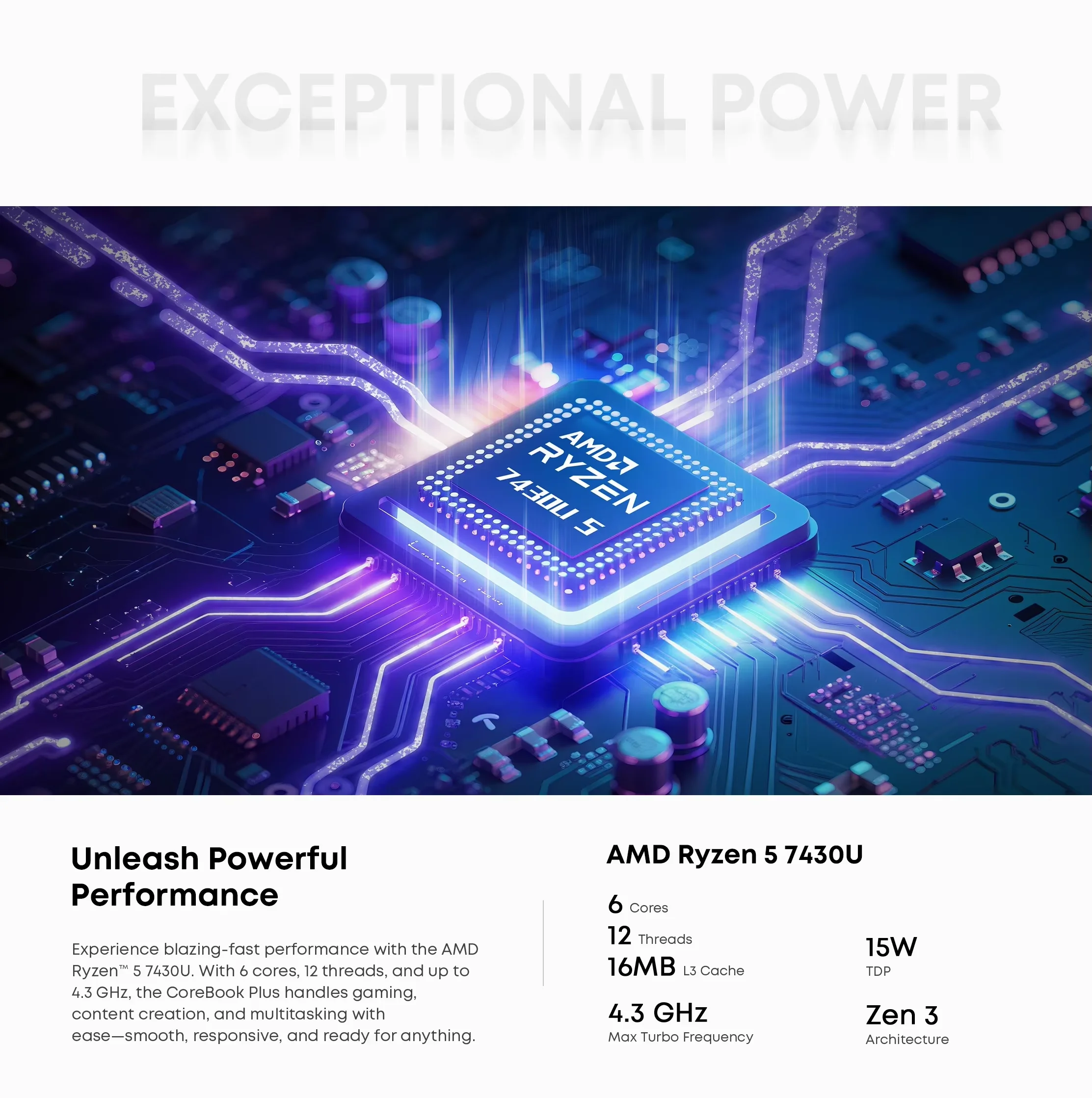 CHUWI CoreBook Plus ノートパソコン AMD R5-7430U 16GB DDR4 RAM 512GB SSD 16インチ FHD 画面 6コア ゲーミングノートパソコン 最大4.3GHz Windows11
