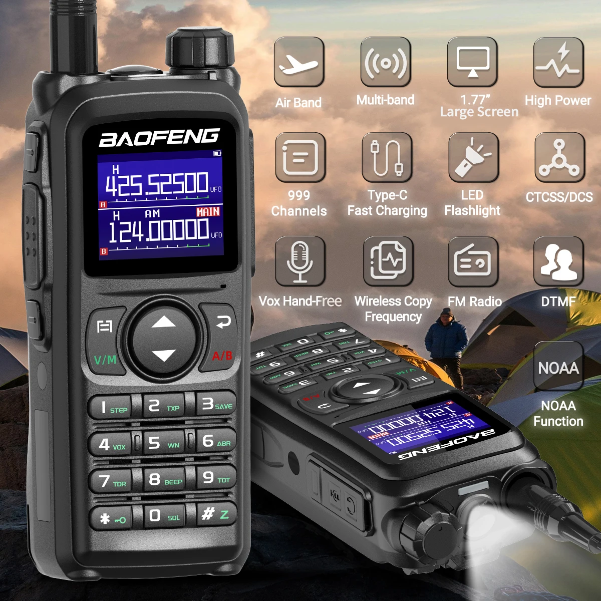 BAOFENG UV-28 PRO MAX Walkie Talkie Multi Band Wireless Kopierfrequenz Long Range Typ-C AM FM NOAA 999CH Zweiwegradio