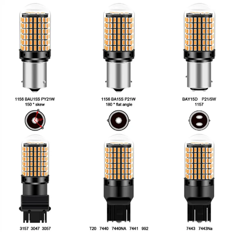 Bombillas LED de señal de giro T20 CanBus 1156 BA15S P21W 1157 BAY15D P21/5W 7440 7443 W21/5W 3156 3157 3014/144SMD luz de freno trasero de coche