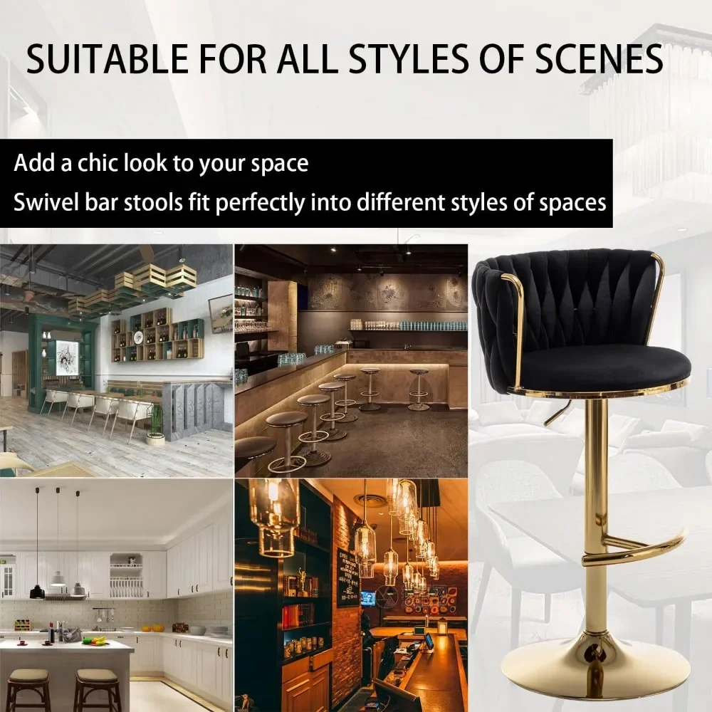 Bar Stools Set of 4, Counter Height Bar Stools with Low Back, Gold Swivel Bar Stools for Kitchen Island, Bar Pub Stools