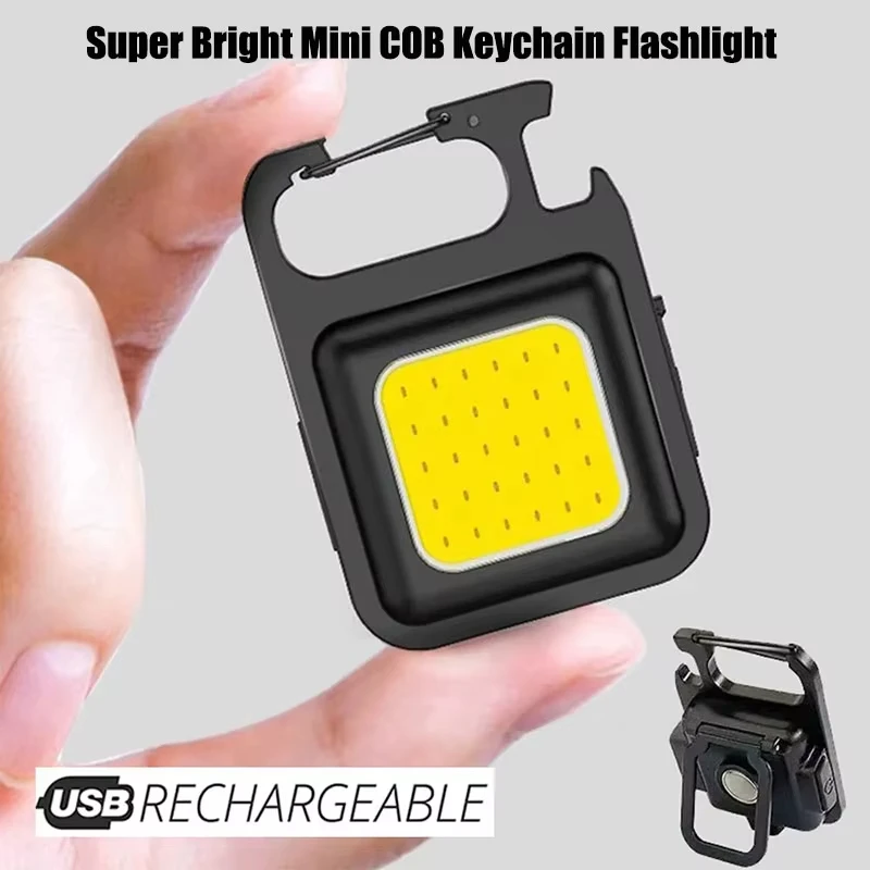 COB LED Schlüsselanhänger Taschenlampe Mini tragbare magnetische superhelle Taschenlampe USB Camping Laterne Outdoor EDC Licht für Wandern Angeln