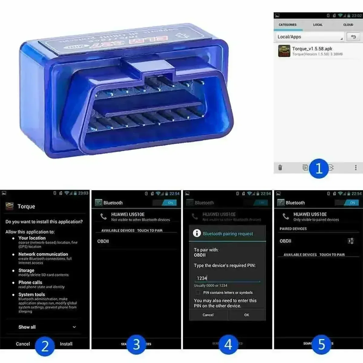 OBD 2 ELM327 Autodetector Bluetooth-compatibele interface V2.1 V1.5 OBD2 II Diagnostisch hulpmiddel ELM 327 Werk voor Android Koppel/PC