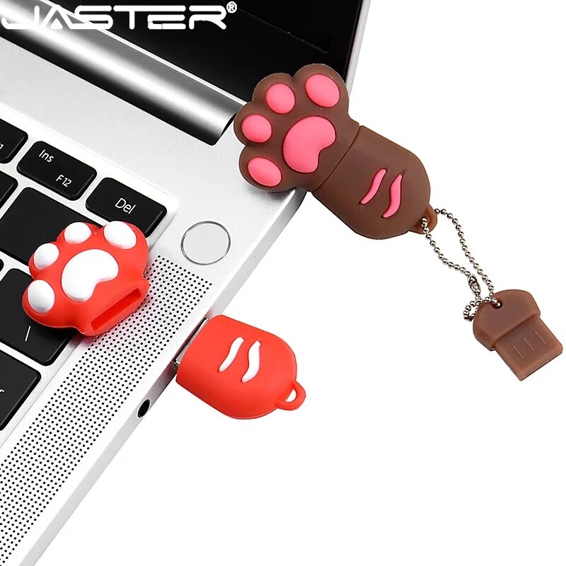 JASTER-Clé USB mignonne en forme de griffe de chat, support à mémoire de 16 Go 32 Go 64 Go, stockage externe en silicone rose, cadeau créatif