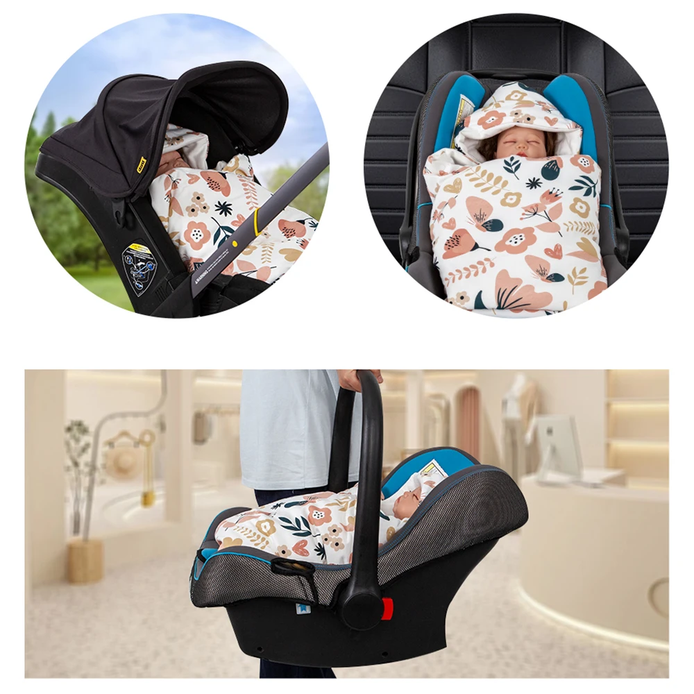 Manta para bebé recién nacido de 0 a 3 meses, asiento de coche para bebé, envoltura envolvente de algodón suave con capucha a prueba de viento, cálida para viajes exteriores