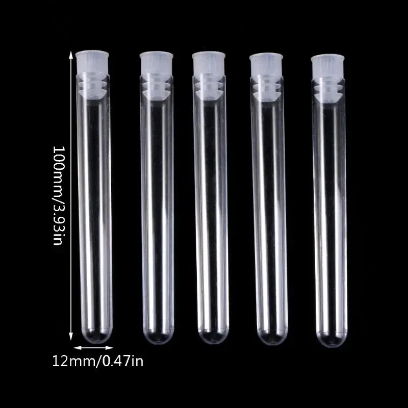 50 Pz/pacco 12x100mm Trasparente Laboratorio Provette di Plastica Trasparente Fiale Con Tappo Push Forniture di Laboratorio Scolastico