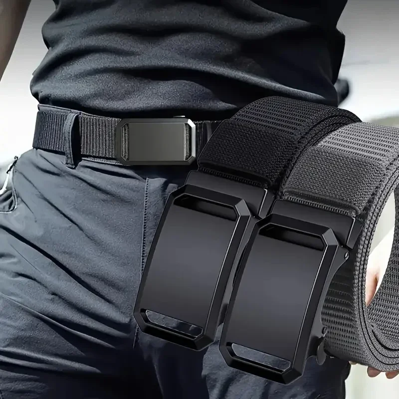 Novo cinto de fivela automática, lona tático workwear casual ao ar livre calças de treinamento militar cinto para homem