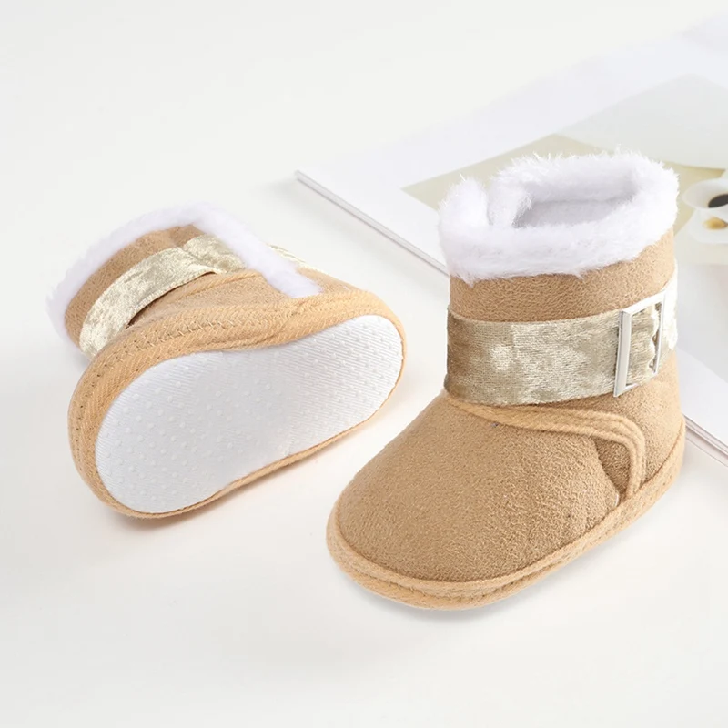 Jlong ฤดูหนาวทารกแรกเกิด Soft Sole First Walker รองเท้าเด็กผู้หญิง 12-18 เดือนเด็กวัยหัดเดินขนสัตว์รองเท้าบู๊ตหิมะอุ่น 0-18 เดือน