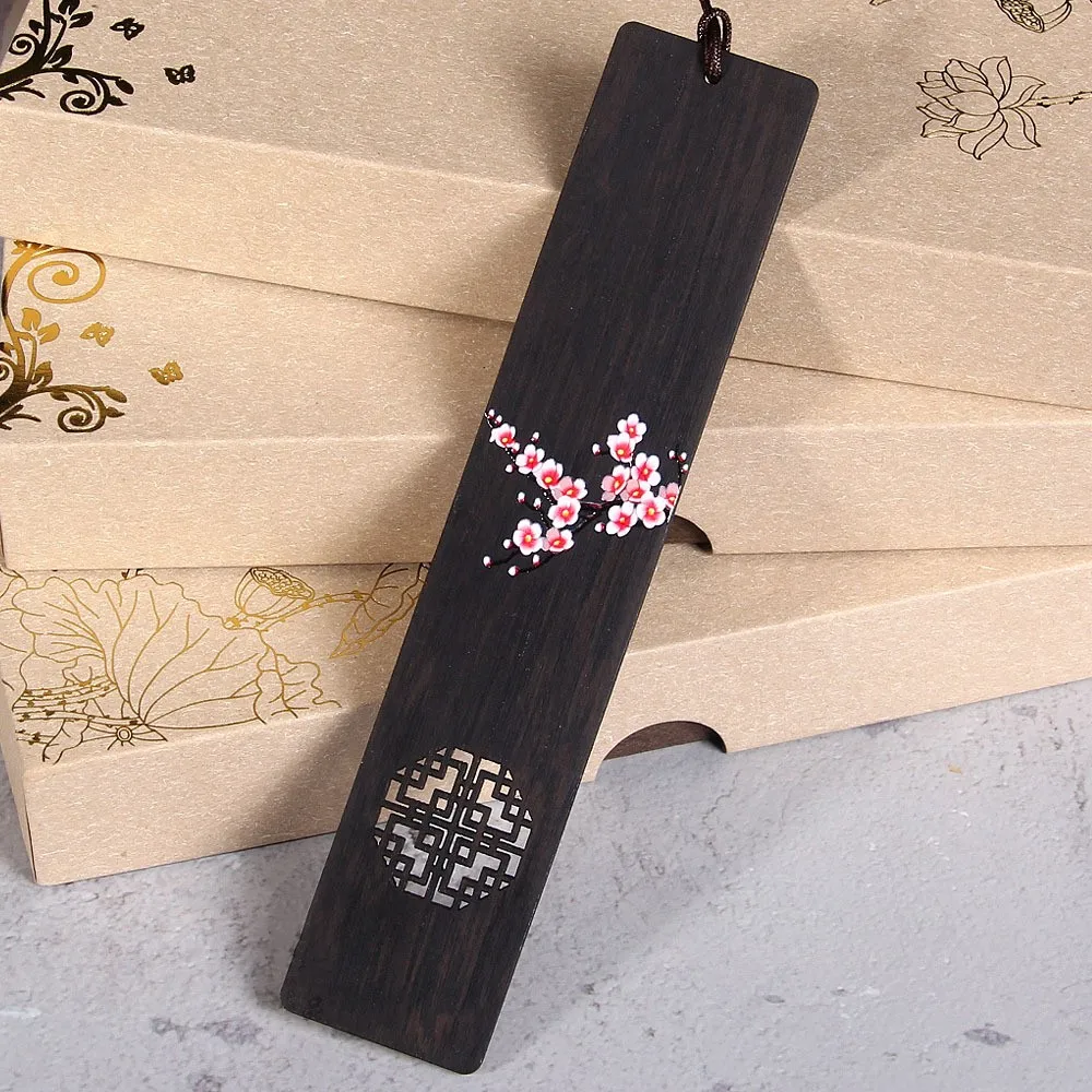 1pc creativo dipinto intagliato fiore di pruno Sakura segnalibro in legno regalo scolastico accessori per la lettura forniture clip per libro in stile cinese