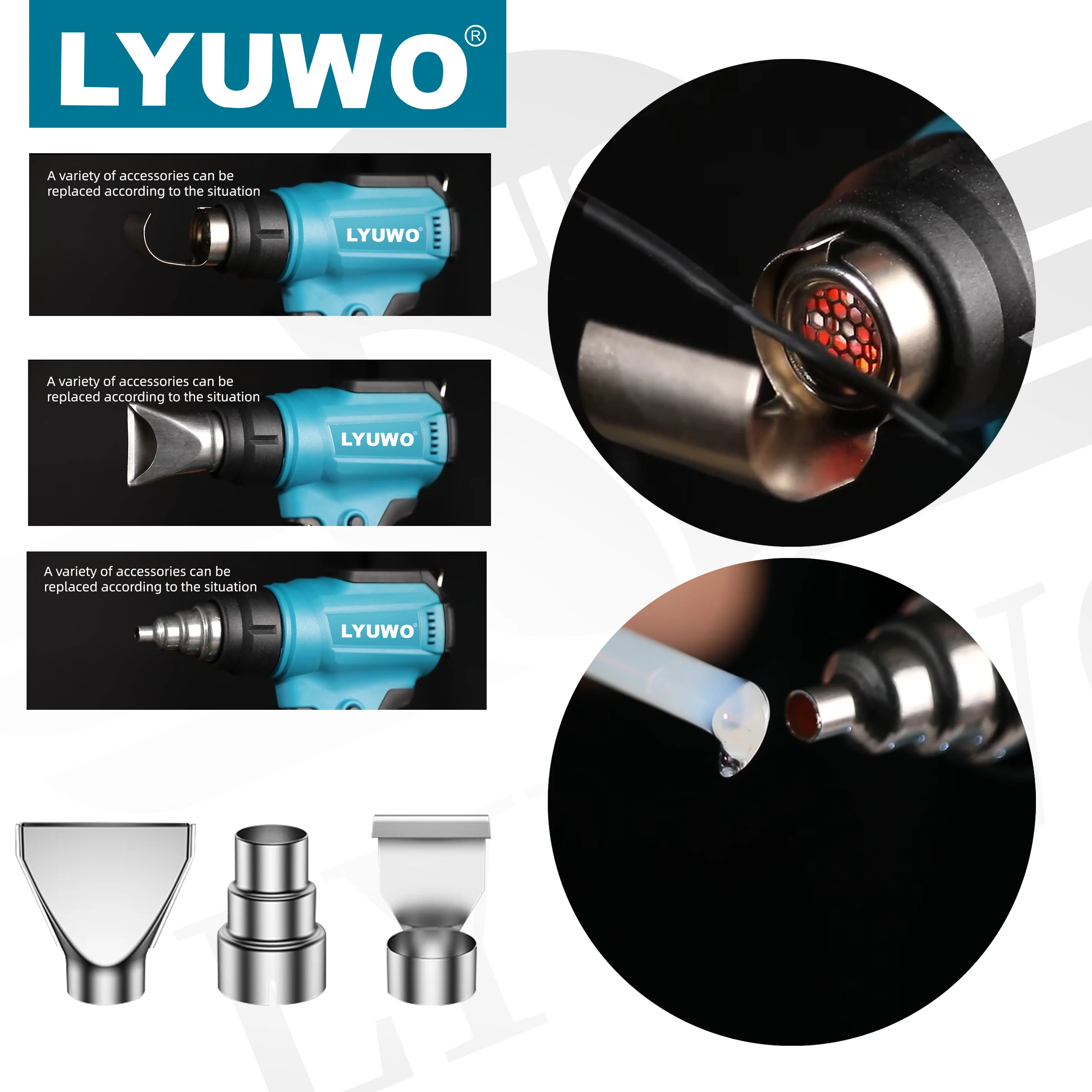 LYUWO 18V Heat Gun Shrink Wrapping Tool Hot Air Gun Air Dryer Soldering Thermal Blower with LED display, Tool only, No battery