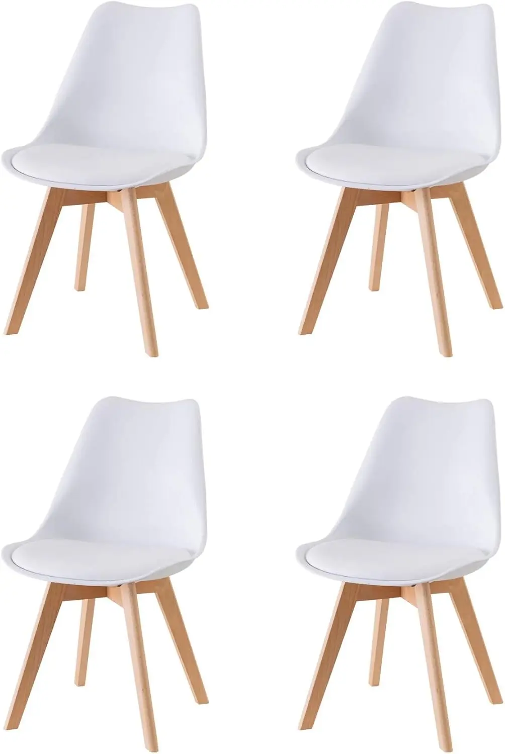 Set di 4 Sedie da Pranzo o Ufficio con Gambe in Legno, Sedia Ergonomica con Cuscino Integrato 57X48X79 cm Bianco