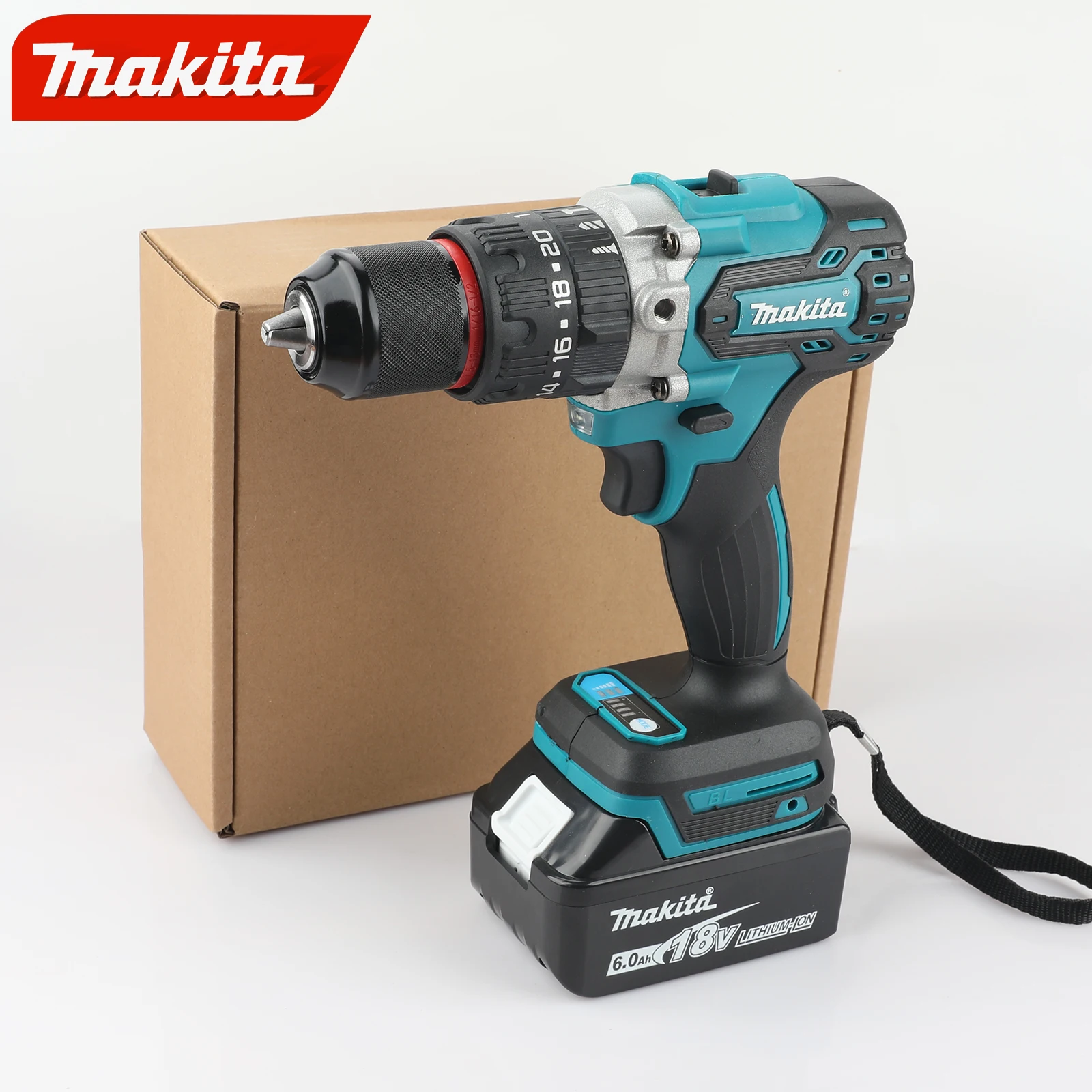 Makita DDF487 Taladro de impacto de carga de iones de litio de 18 V para el hogar sin escobillas rojo y negro de 13 mm, destornillador eléctrico de alto par
