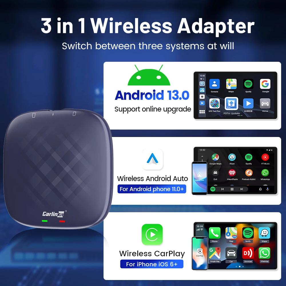 Carlinkit CarPlay Ai TV Box Plus Android13 8 + 128GB QCM 8-Core 665 6125 CarPlay inalámbrico Android Auto para Youtube Netflix 4G LTE