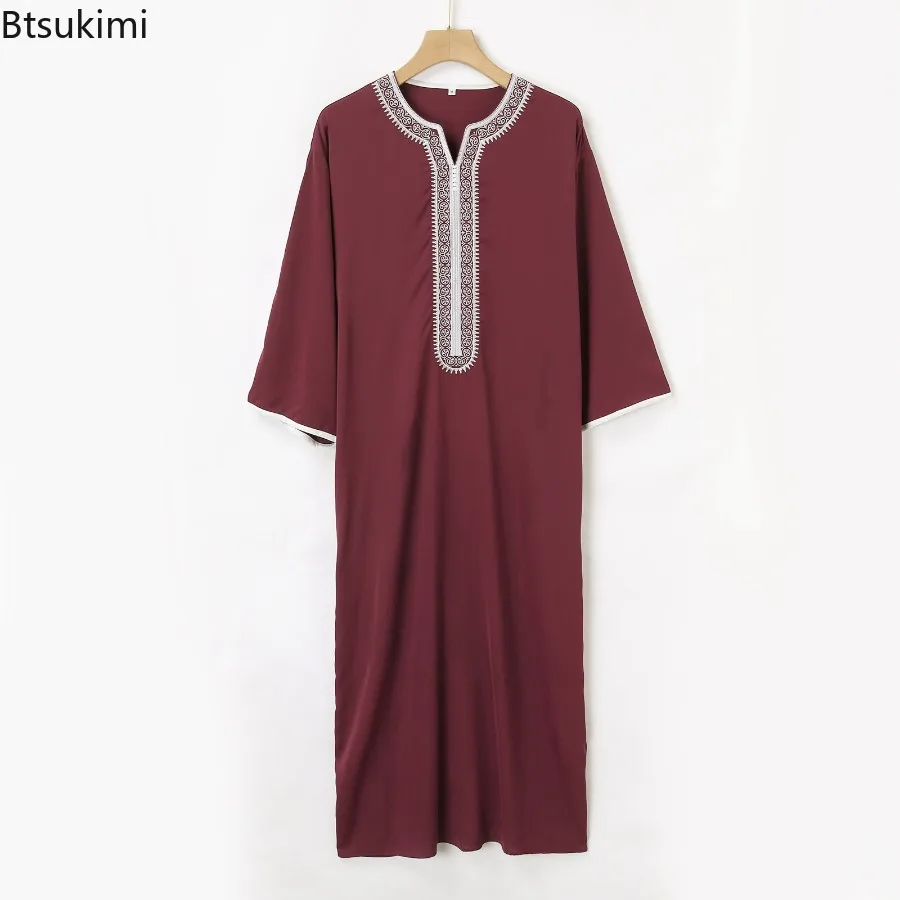 2025, mannen Traditionele Moslim Kleding Eid Midden-oosten Jubba Thobe Mannen Thobe Arabische Moslim Gewaden met Korte Mouwen Echtgenoot Gift