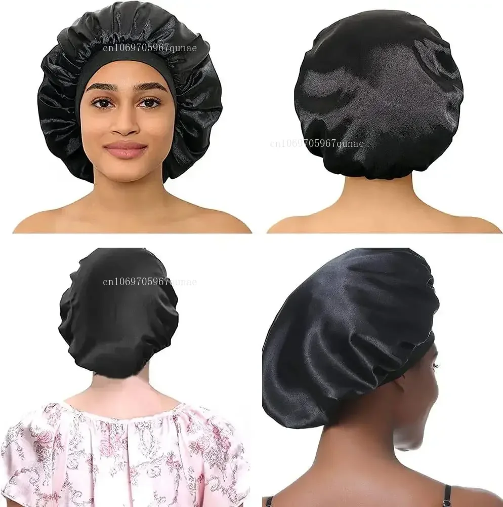 Gorro para dormir de ala ancha y liso de satén elástico alto, gorro con banda elástica para la cabeza Unisex, gorro para el cuidado del cabello, gorro para dormir de noche