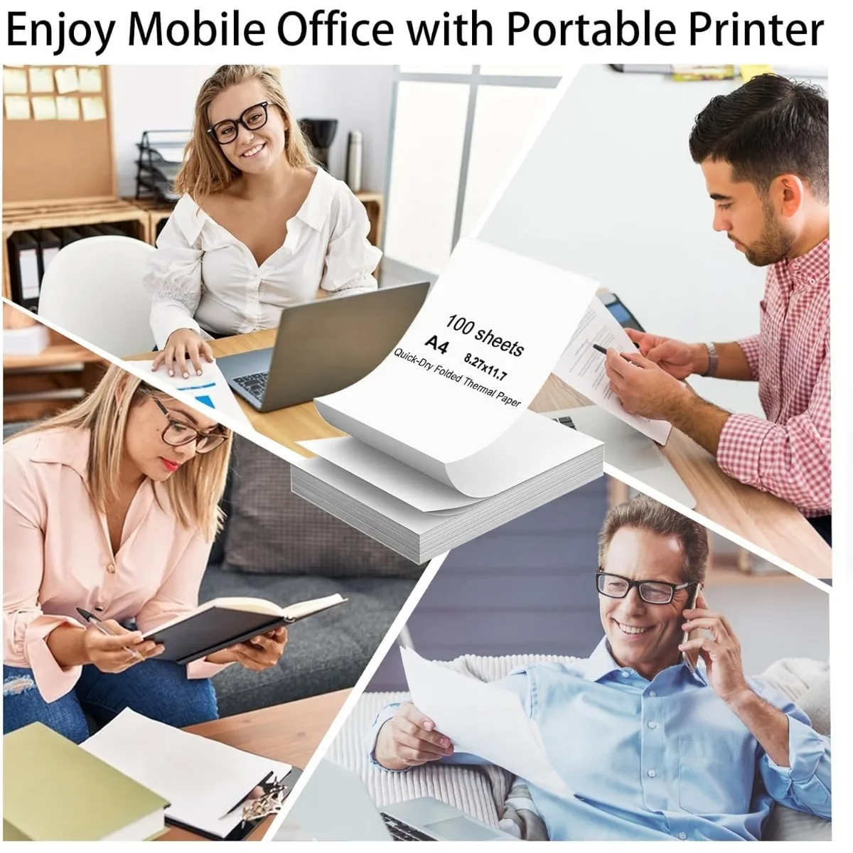 100 Sheets A4 Thermal Paper (Folded), 8.27x11.69' Thermal Paper(210 x 297 mm) for Portable Thermal Printer