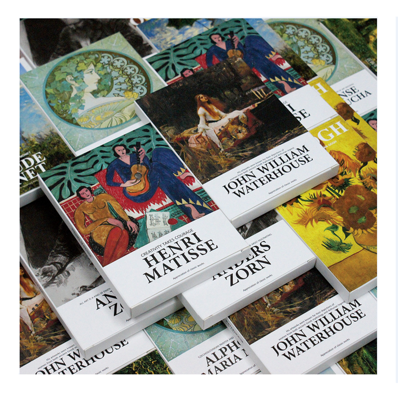 30枚/セット 美術館シリーズ 有名アーティスト 英語ポストカード 封筒 アートワークポストカード マティス、ピカソ、ゴッホの作品