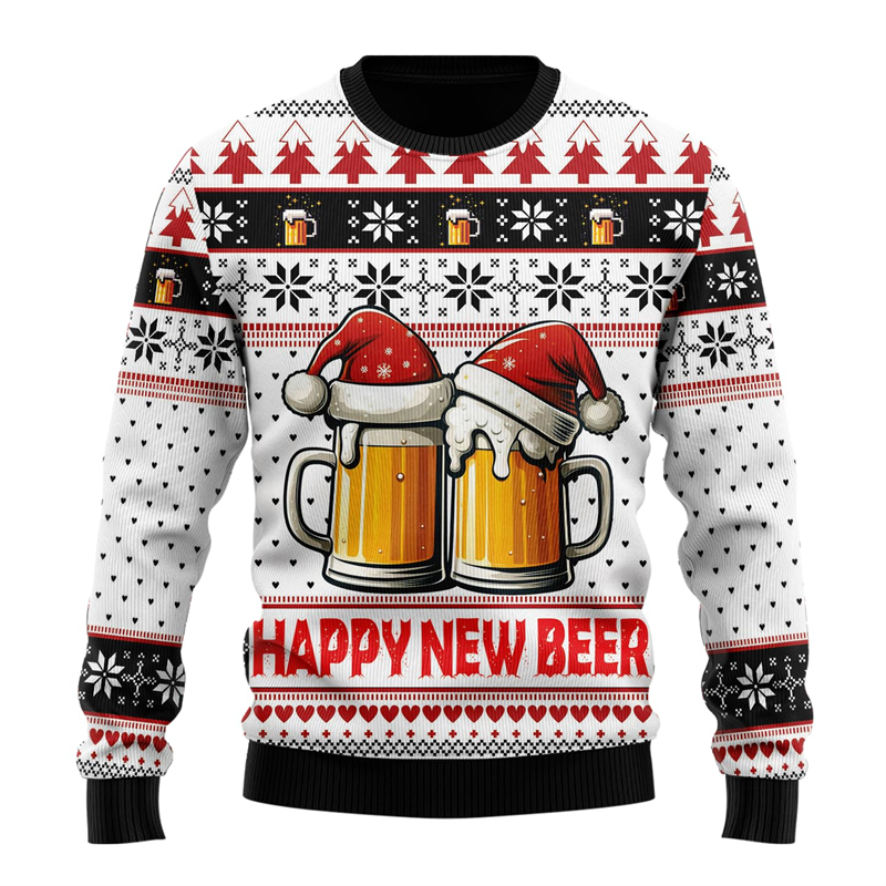 Suéter de Navidad feo de cerveza a la moda para mujer, ropa de Hip Hop para fiesta de Bar, sudaderas para hombre, jerséis informales para hombre, chándal de cerveza