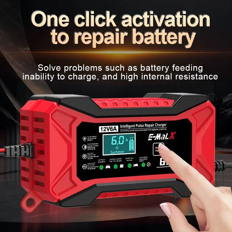 12V 6A Auto Acculader Puls Reparatie LiFePO4 14.6V Smart Fast Charge AGM Deep Cycle GEL Lood-zuur Oplader voor Auto Motor