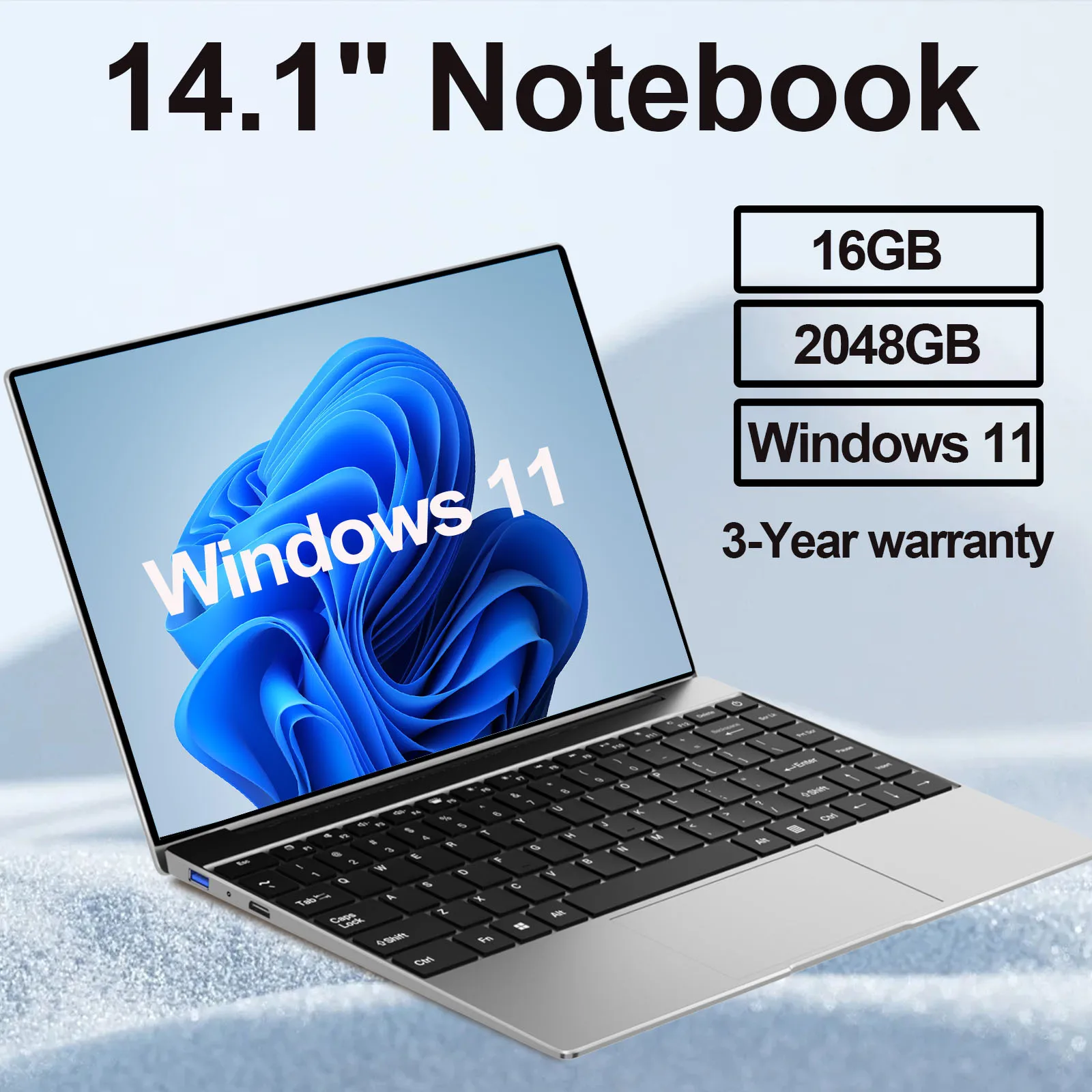 LENO 14.1 "Ultra Sottile Laptop 16GB di RAM 2TB SSD Windows 11 Intel N3700 Notebook Gamer 1920*1080 Display Ufficio Studio Computer PC