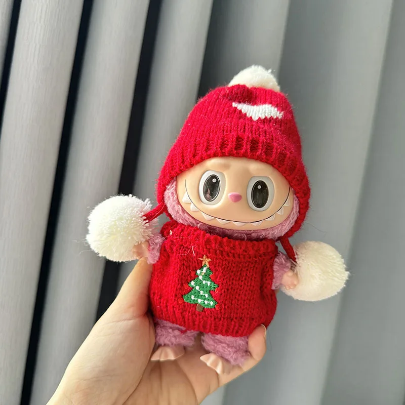Mini Plüsch Puppe Kleidung Outfit Zubehör Für Korea Kpop Labubu V2 Idol Sitzen party weihnachten cookie mann liebe hut Kleidung