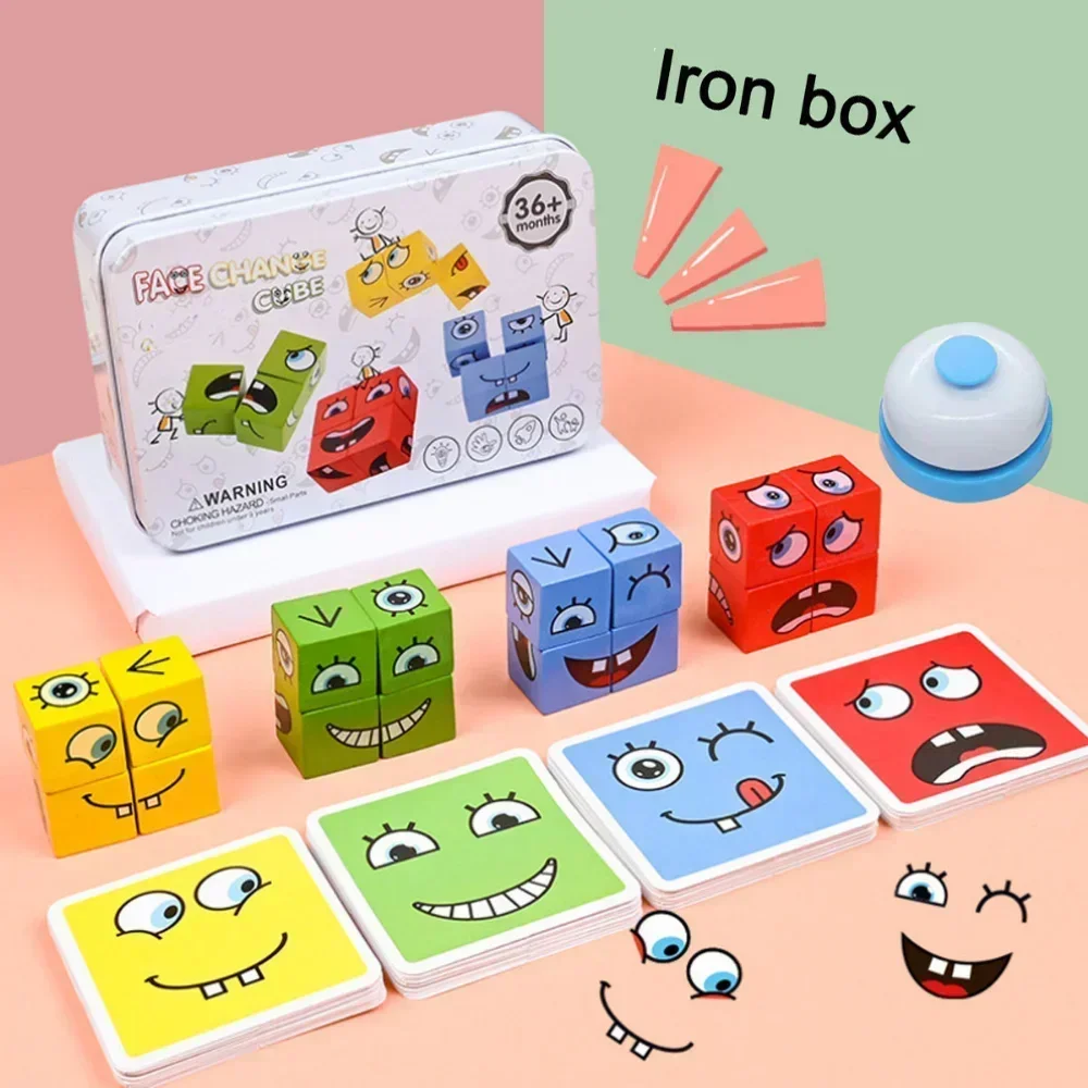 Cube visage changeant bois Puzzle blocs de construction jeu de société Montessori Expression blocs en bois Blocs pour enfants enfants jouets cadeau
