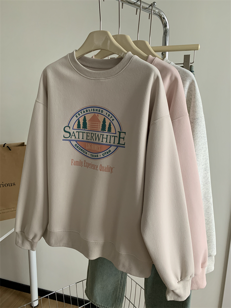 Losse Grafische Sweatshirt Koreaanse Hoodie Vrouwen Lente 2024 Print Ronde Hals Pullover