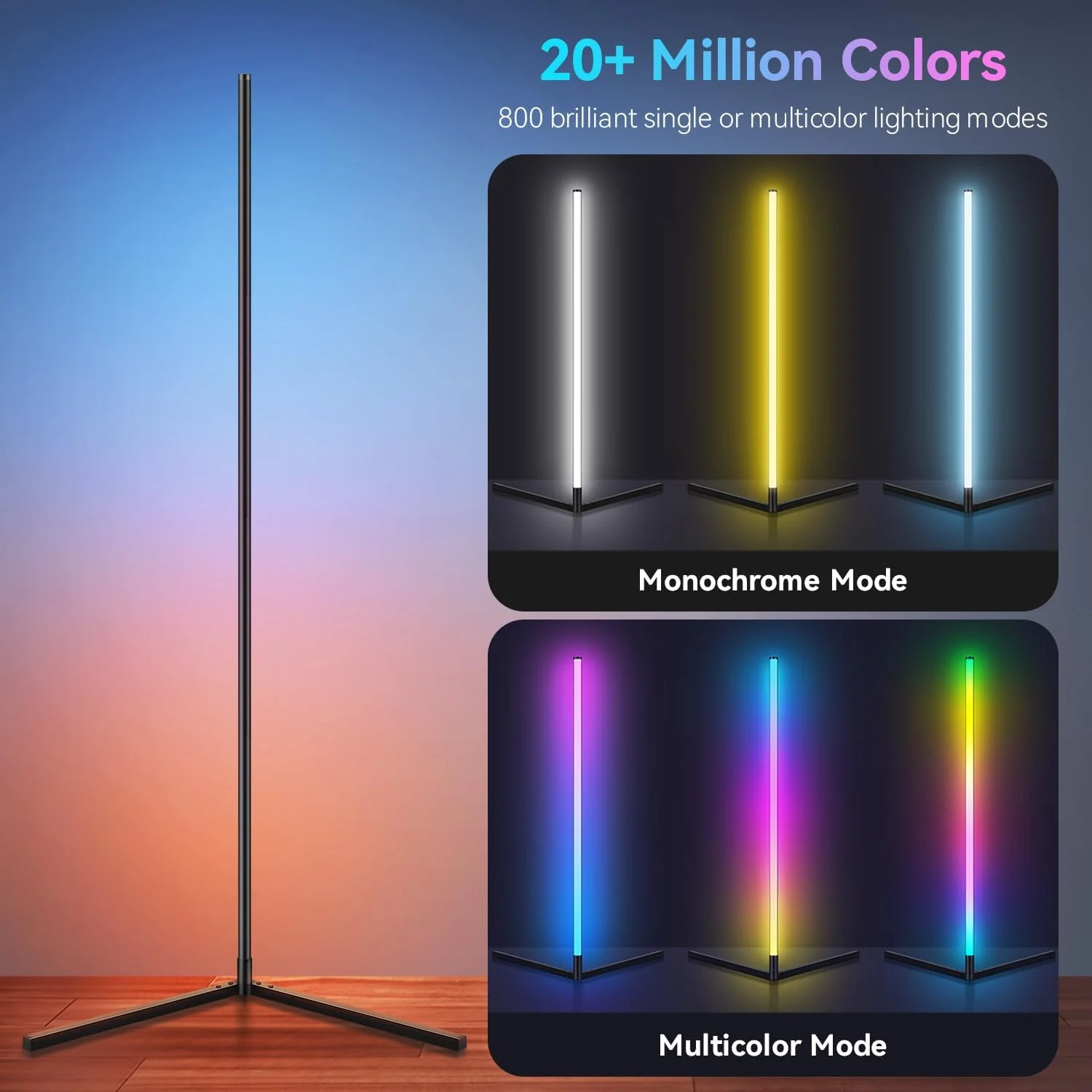Lampada da terra a LED 2PC/1PC, lampada angolare RGB da 160CM/63IN Funziona con APP/telecomando, luce angolare intelligente con 16 milioni di colori fai-da-te,