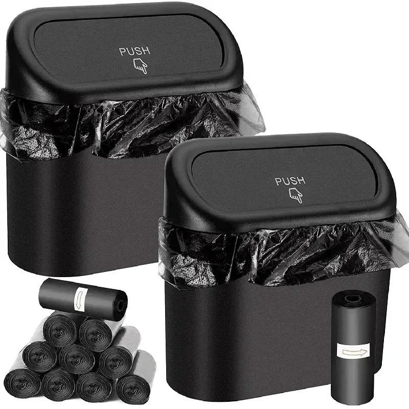 Mini cubo de basura para coche a prueba de fugas con tapa, incluye bolsas desechables de 60/300 para gestión de residuos interiores de vehículos, 1 ud.