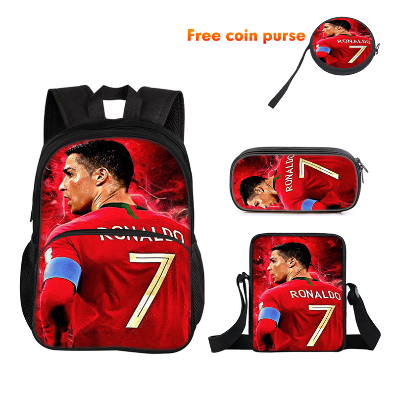 호날두 3종 세트 백팩 스포츠 숄더백 필통 CR 백팩 축구 스타 책가방 남아 여아 최고의 선물