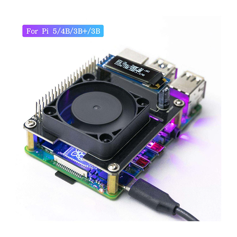 Placa de expansão Yahboom RGB Cooling HAT compatível com Raspberry Pi 5 4B 3B + RDK com OLED e ventilador de resfriamento