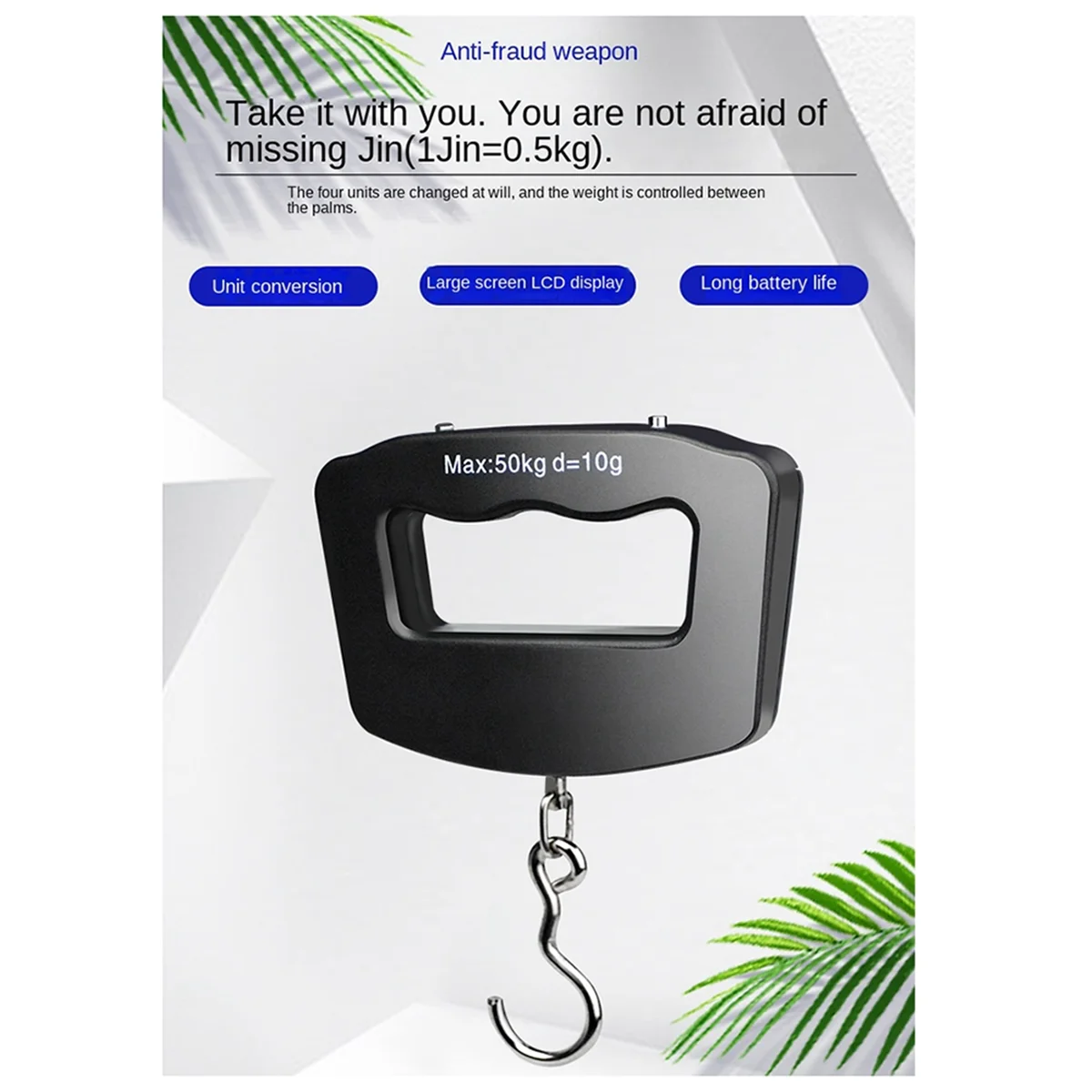 A72P 50KG Travel Luggage Scale Portable Handheld Electronic Scale with Hook Weighing, Express Fishing Handheld Scale