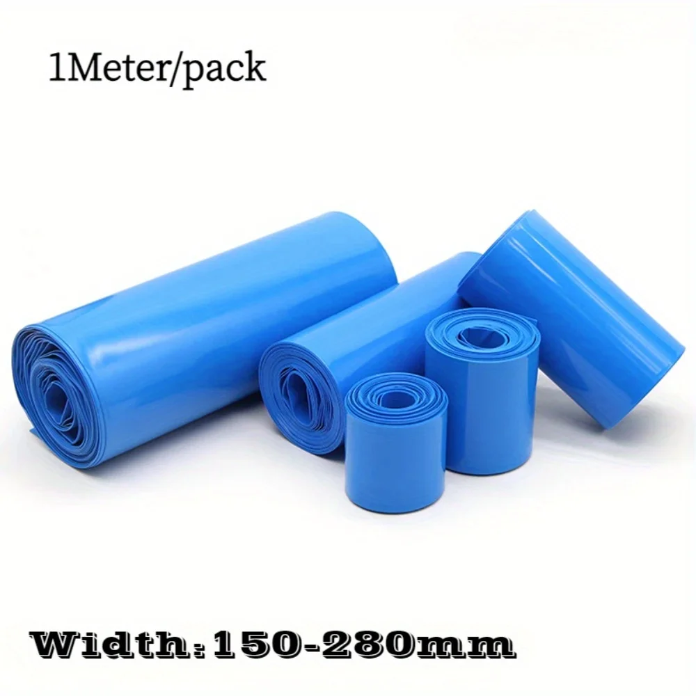 1 Metr Niebieska Folia Termokurczliwa PVC na Baterie 18650 Lipo, Opakowanie 85mm ~ 300mm Szerokości, Izolowana Folia Ochronna, Osłona Litowa, Ochraniacz Kabli, Niebieski