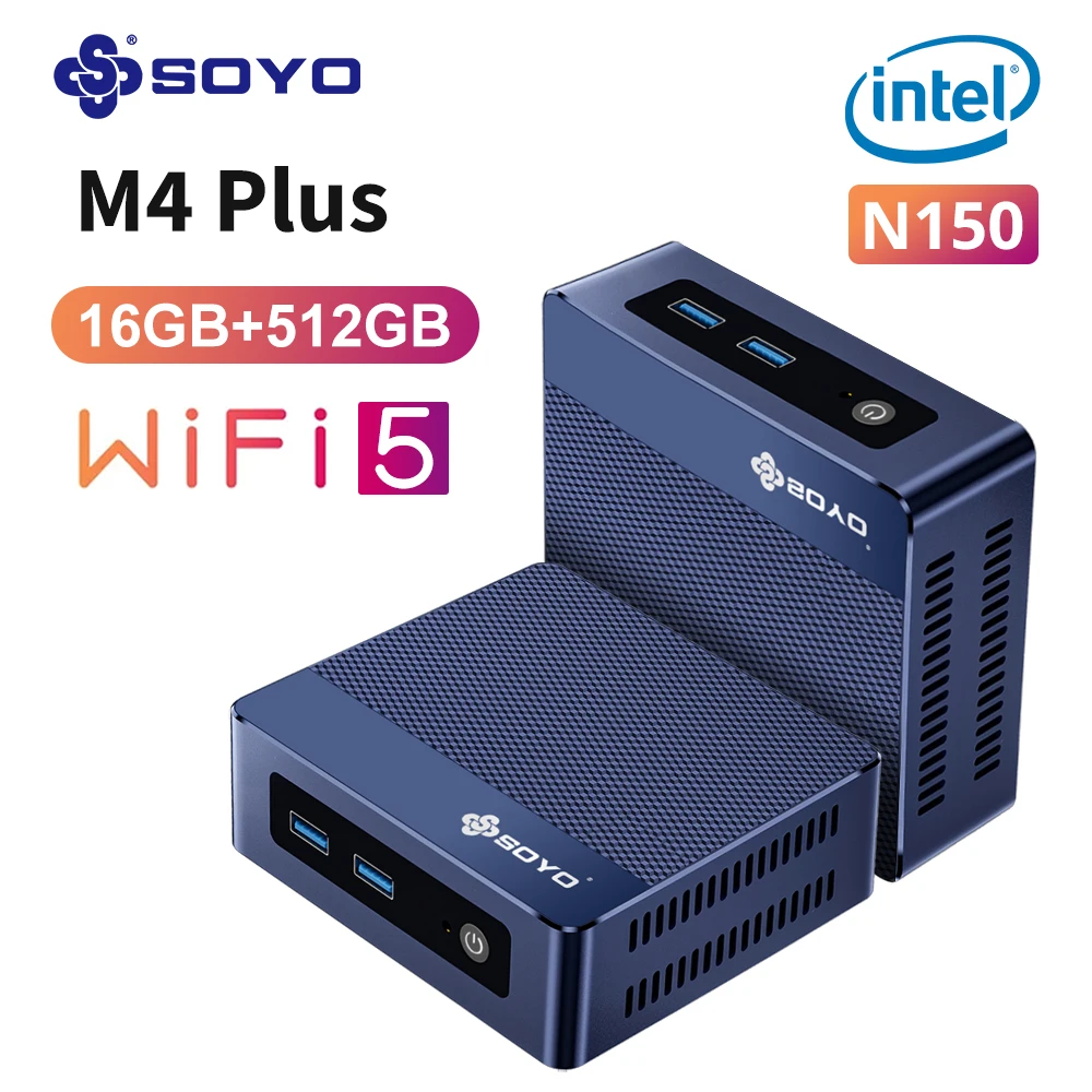 SOYO M4 Plus Мини-ПК Intel Twin-Lake N150 Процессор Windows 11 DDR4 16 ГБ ОЗУ 512 ГБ M.2 SSD ПЗУ WiFi-5 HD+DP Портативный мини-компьютер