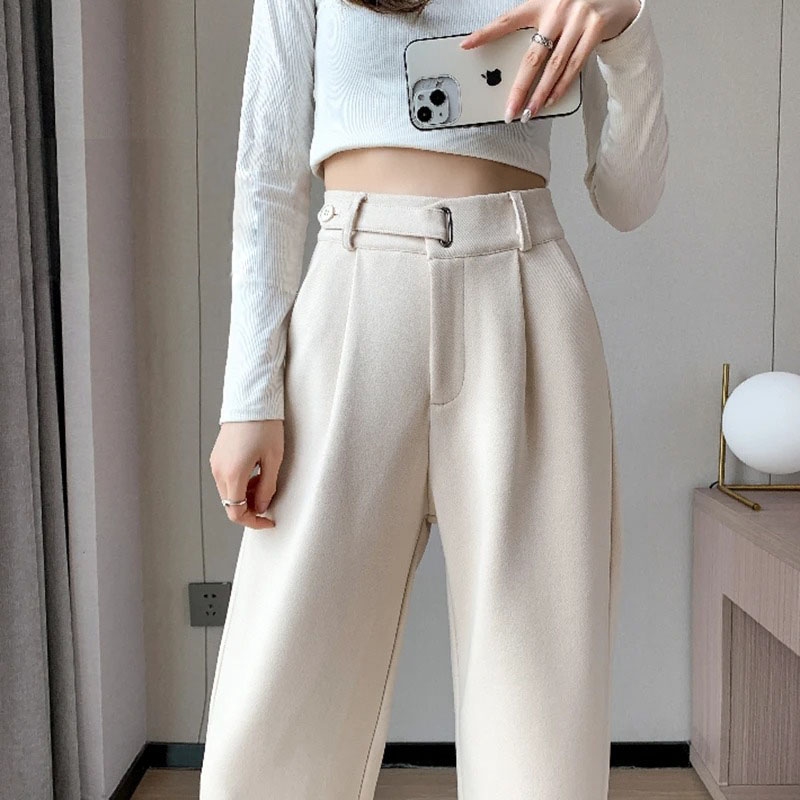 Moda feminina calças de perna reta solta casual calças de perna larga feminina perna reta pequeno elegante sênior todos os jogos calças