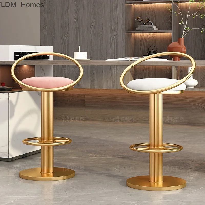 Taburete nórdico de lujo, silla de Bar con acento de terciopelo giratorio, sillas de Bar de cocina de oro rosa, Taburete de manicura, muebles de Bar Alto MQ50BY