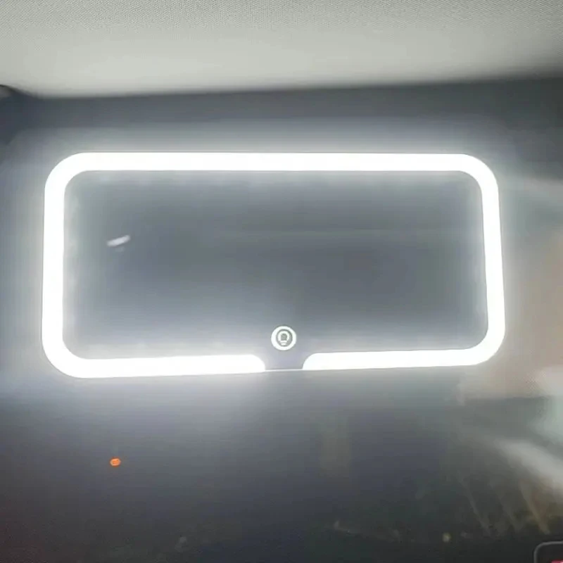 Seametal carro viseira de sol espelho de maquiagem led 3 cores brilho regulável hd espelho de vaidade tela toque interior do carro compõem espelho
