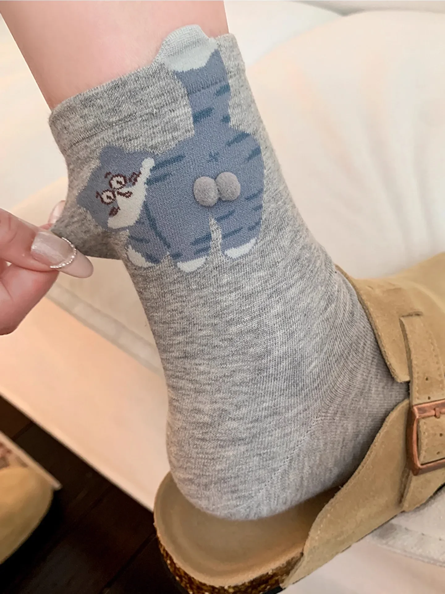 1/3 par de calcetines tridimensionales con estampado de gato para hombre y mujer, calcetines de tubo medio, suaves, cómodos, absorbentes del sudor, transpirables, informales, para parejas