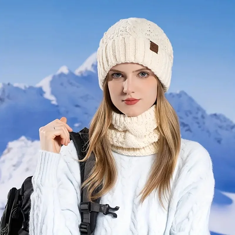 2 teile/satz Winter Hut Neck Schal Set frauen Kalt Und Warm Gestrickte Hut Gehörschutz Hut Für Winter Außerhalb sport Skifahren