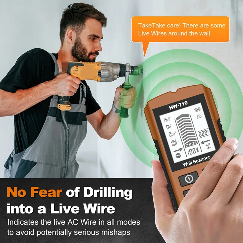 ผนังเครื่องตรวจจับโลหะความลึก Wall STUD Finder โลหะไม้ Studs แรงดันไฟฟ้า AC Live Wire ตรวจจับเครื่องสแกนผนังไฟฟ้ากล่อง Finder