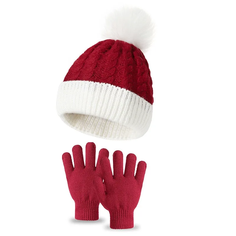 1/2/4set cappello lavorato a maglia con palla di lana per bambini addensato caldo cappello di natale guanti due set di cappello Pullover di lana autunno e inverno
