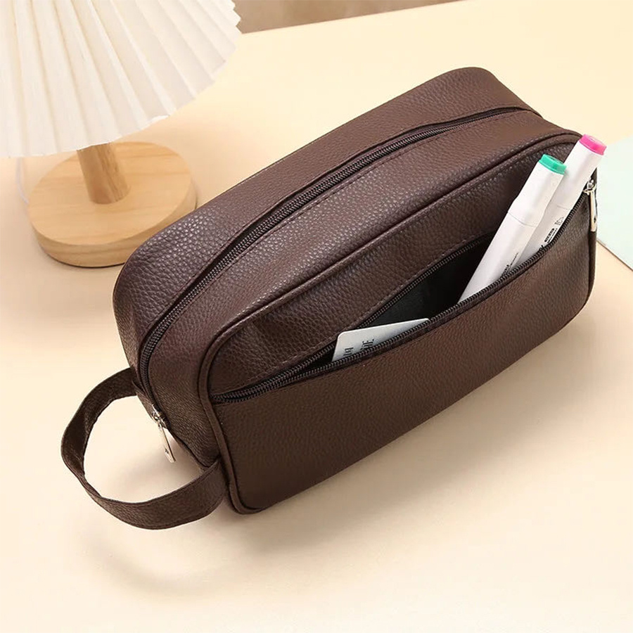 Men PU Leather Makeup Business Bag Travel Toiletry Wallets Mobile Retro Bag Cosmetics Organizer Storage Pouch Coin Purse Handbag