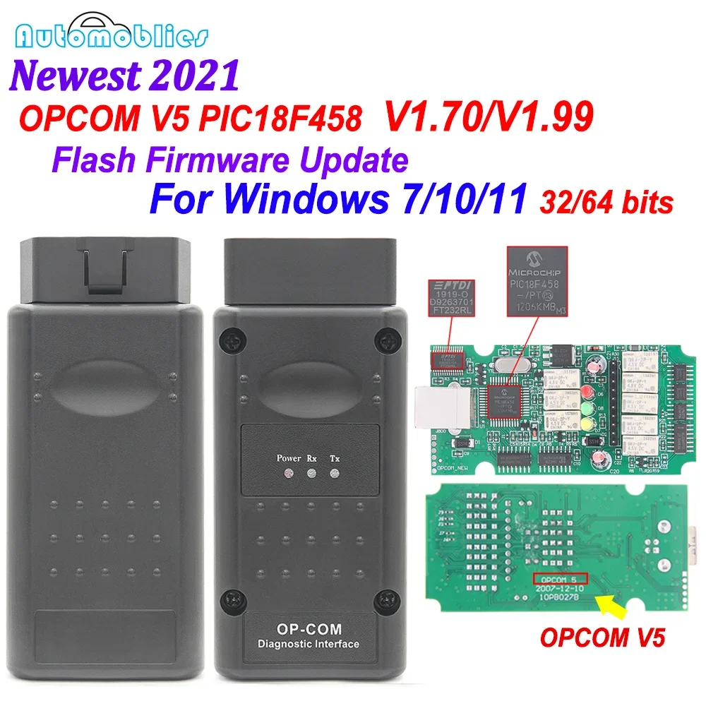 Nieuw 2021 200603 Een OPCOM V5 PIC18F458 OP COM 1.70 Ondersteuning Flash Firmware Update OP-COM KAN BUS OBD2 Auto Diagnostic Tool voor Opel