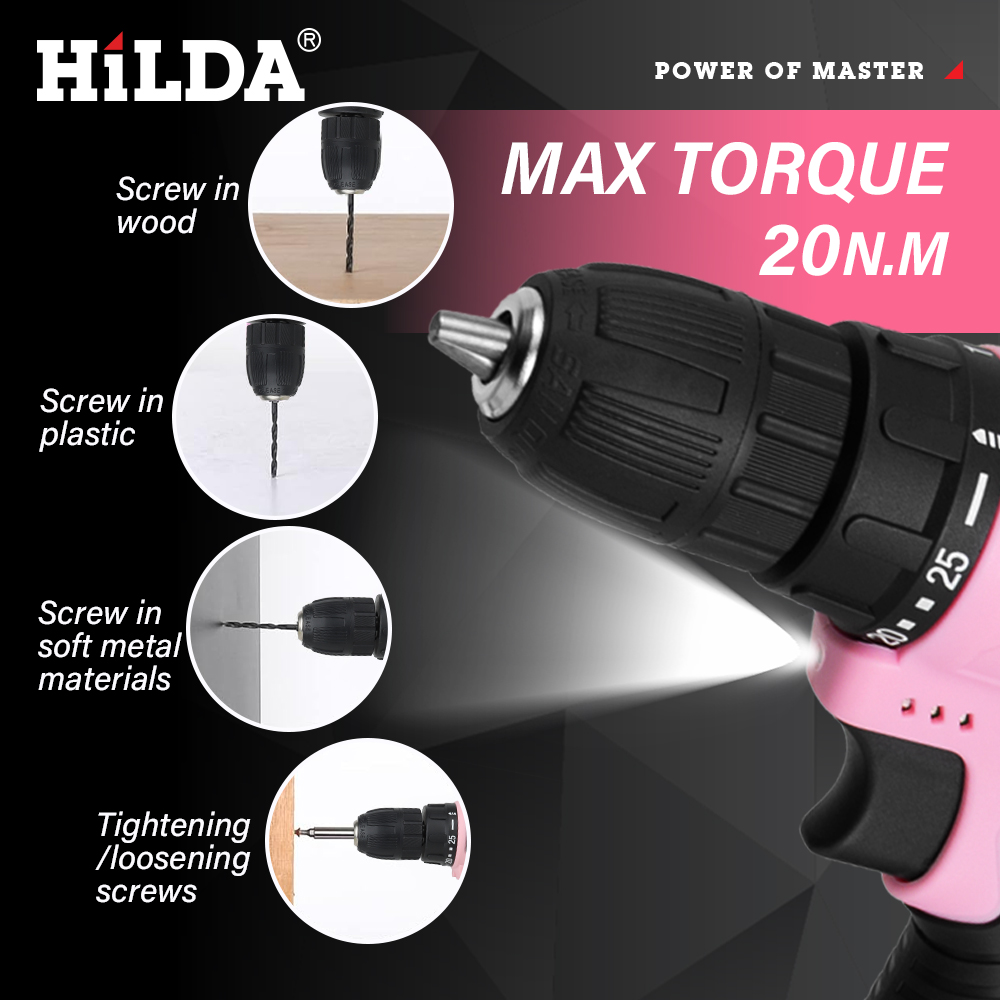 HILDA perceuse électrique 12V perceuse sans fil tournevis électrique Mini pilote de puissance sans fil batterie Lithium-Ion DC