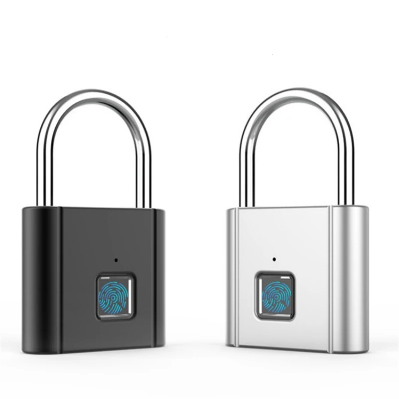 Cerradura de puerta recargable por USB, candado inteligente con huella dactilar, desbloqueo rápido, Chip de autodesarrollo de Metal de aleación de Zinc, color negro y plateado