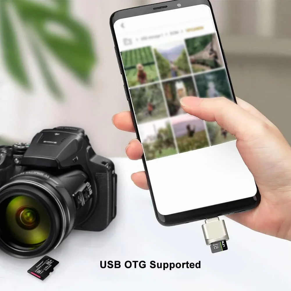 Type C TF Reader With Zinc Alloy Shell, SD Card Reader with USB C to USB Adapter, Suitable for Laptop, MacBook, Samsung Galaxy