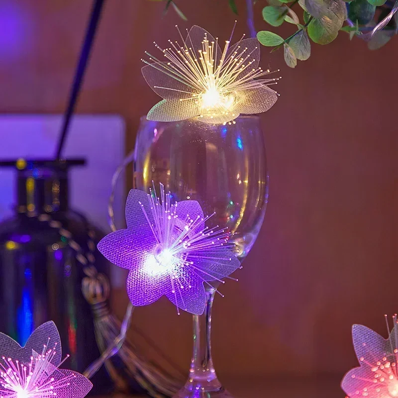 광섬유 요정 빛 2/3M LED 배터리로 작동되는 화환 크리스마스 장식 파티 신년 장식 인공 꽃 꽃줄