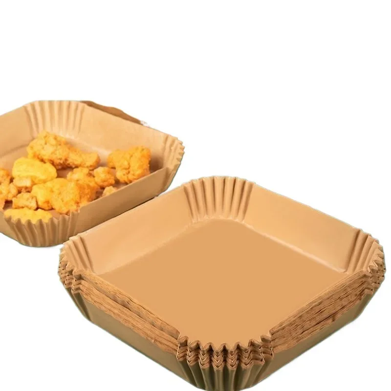 Bandeja de papel especial para freidora de aire, almohadilla de papel absorbente de aceite resistente a altas temperaturas, papel cuadrado para hornear, cocina, 50/100 Uds.