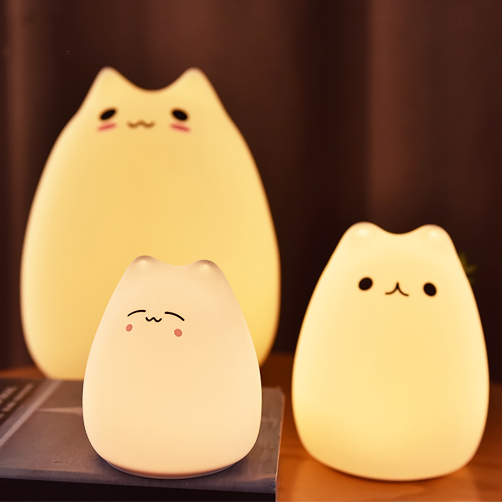 Mini popular gato bebê noite lâmpada 7 cores pat toque mudança de cor proteção para os olhos quarto cabeceira luz da noite presente crianças
