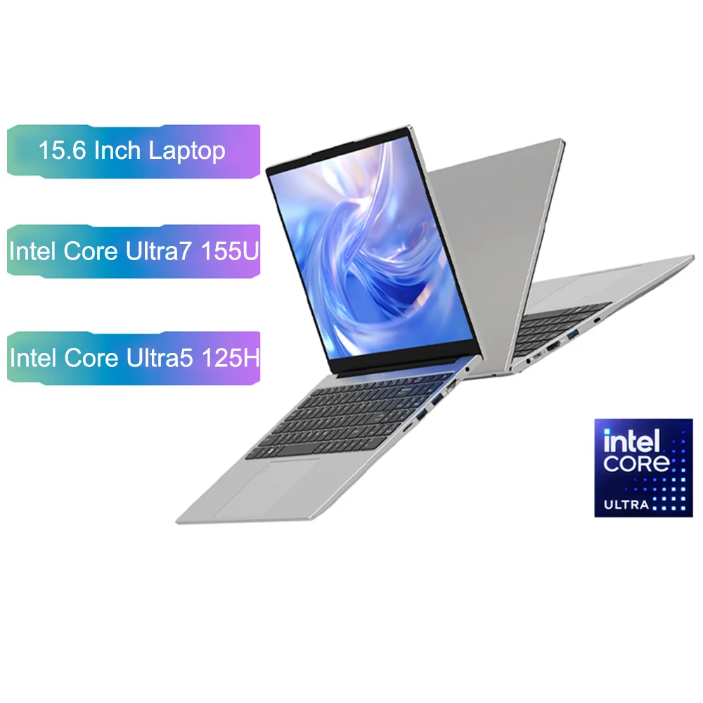 15.6 Inch Gaming Laptop Intel Core Ultra7 155U/Ultra5 125H 2*DDR5 5600MHz 2*M.2 PCIE Office Notebook PC Type C WI-FI 6 BT5.2